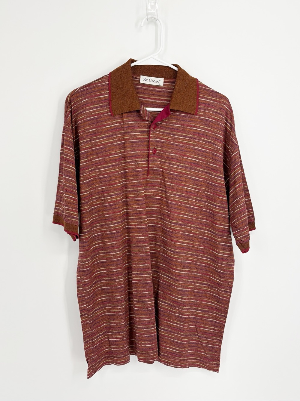 St. Croix Men's Maroon Striped Polo Made in Italy